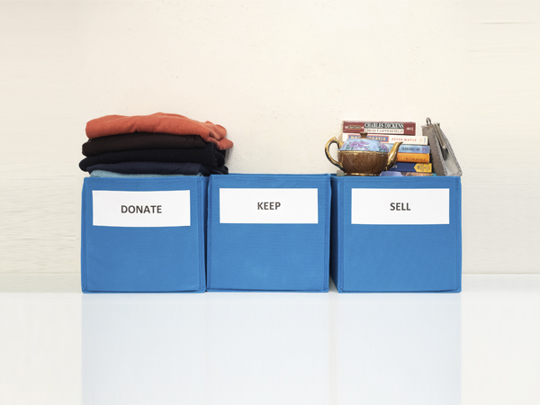 Decluttering Donate, Keep and Sell Boxes